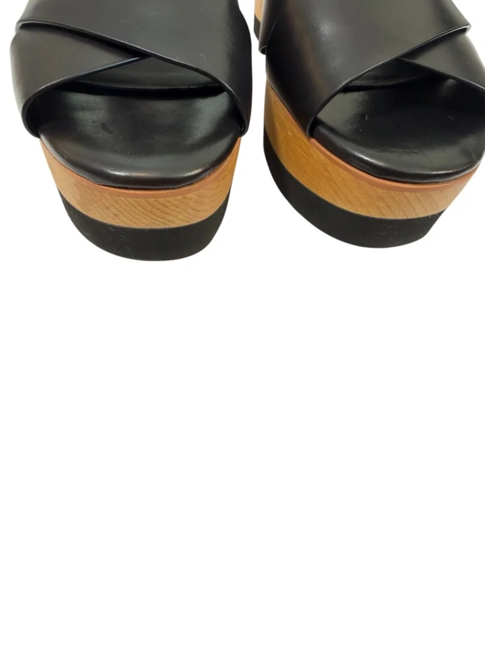 Veronica Beard Jayne Black Leather Platform Ankle Strap Sandals Size 7.5